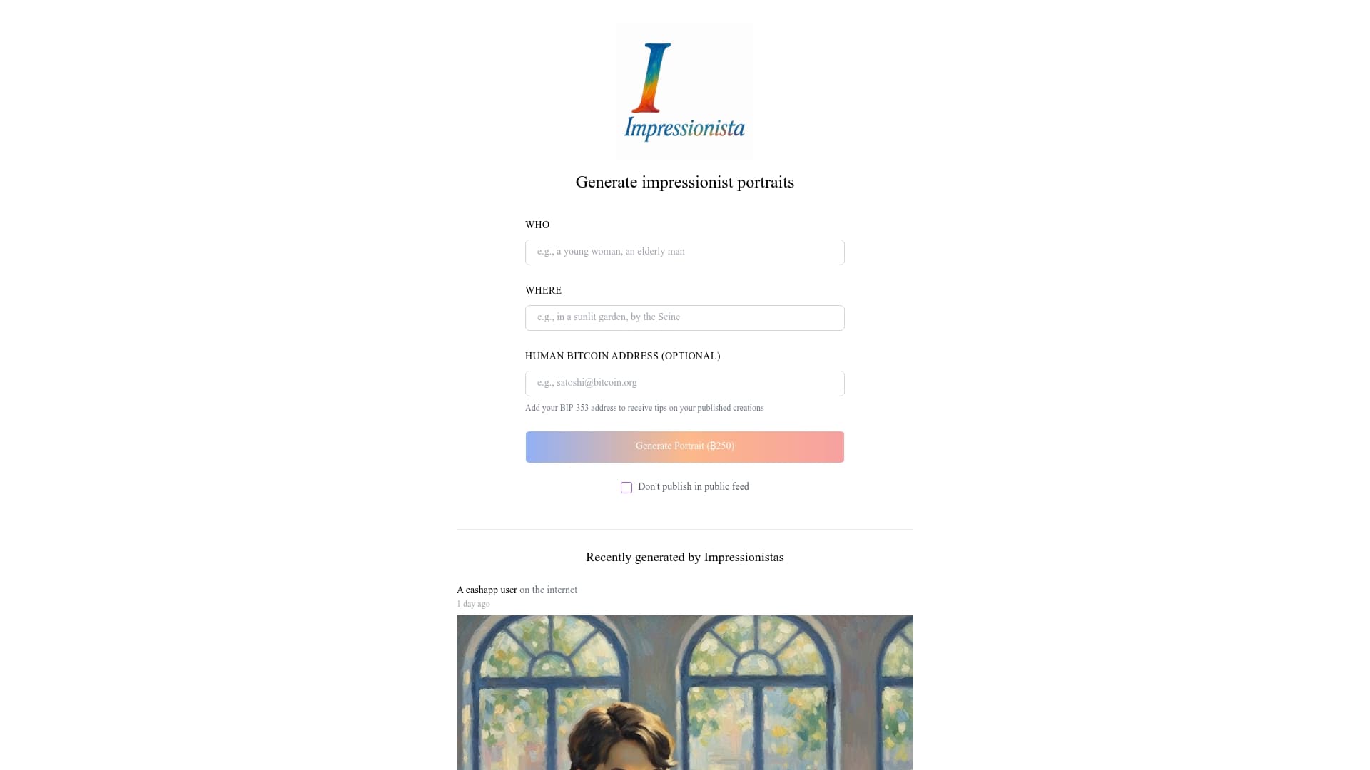 Screenshot of Impressionista - AI Impressionist Portrait Generator