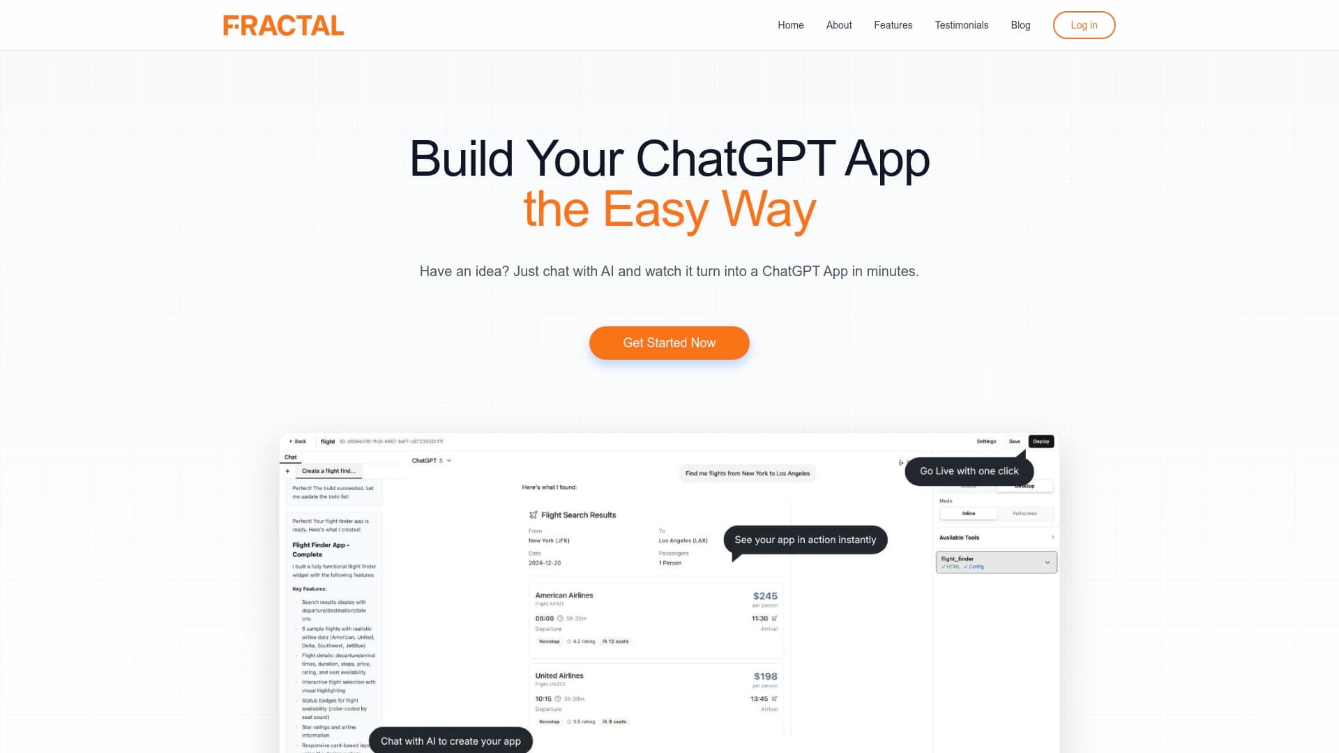 Screenshot of Fractal - Build Your ChatGPT App the Easy Way