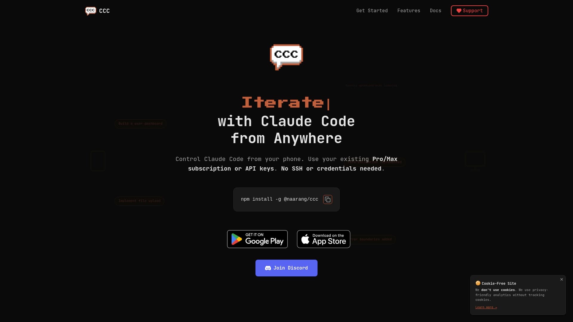 Screenshot of CCC - Control Claude Code from Mobile