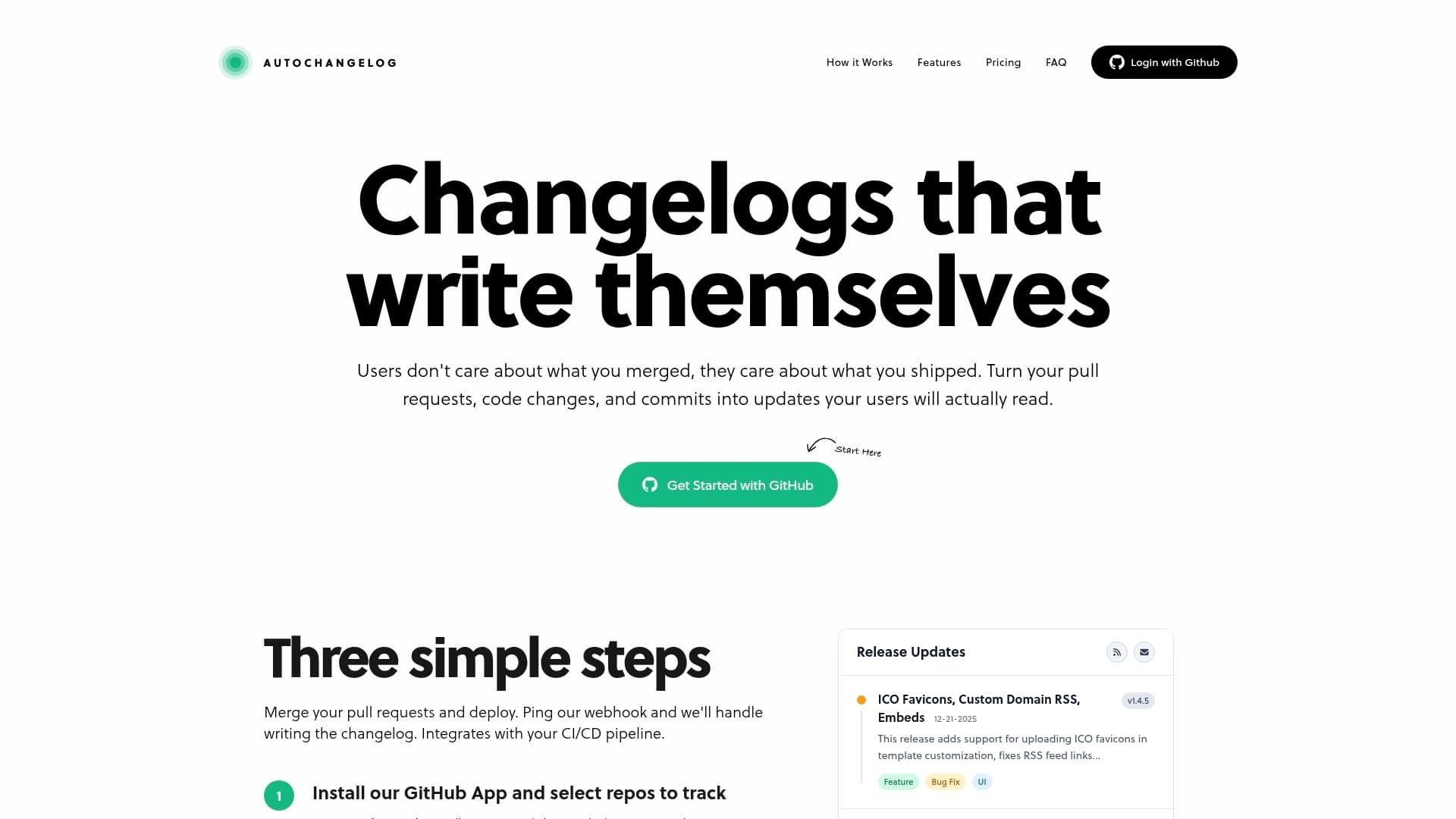Screenshot of AutoChangelog | Changelogs that write themselves