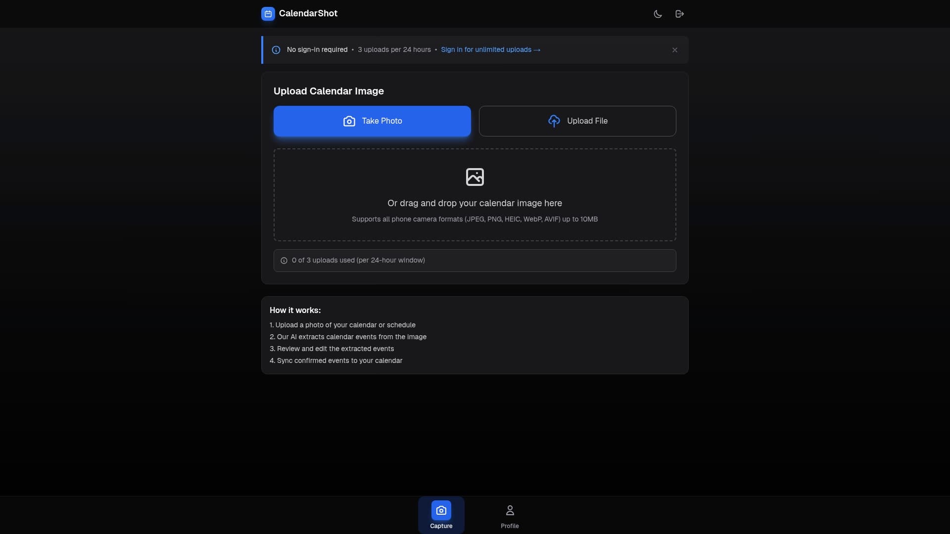 Screenshot of CalendarShot
