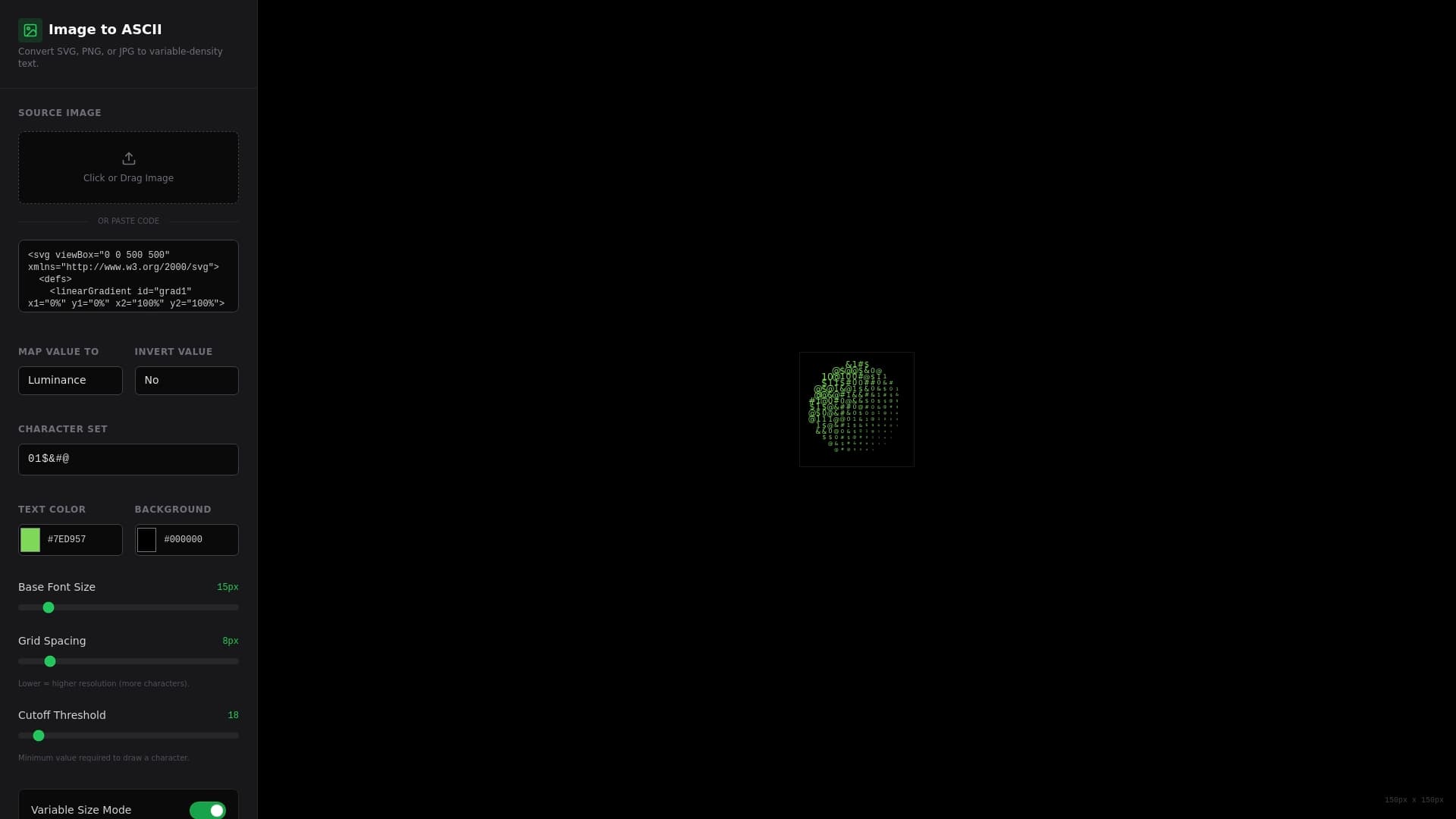 Screenshot of SVG to ASCII Generator