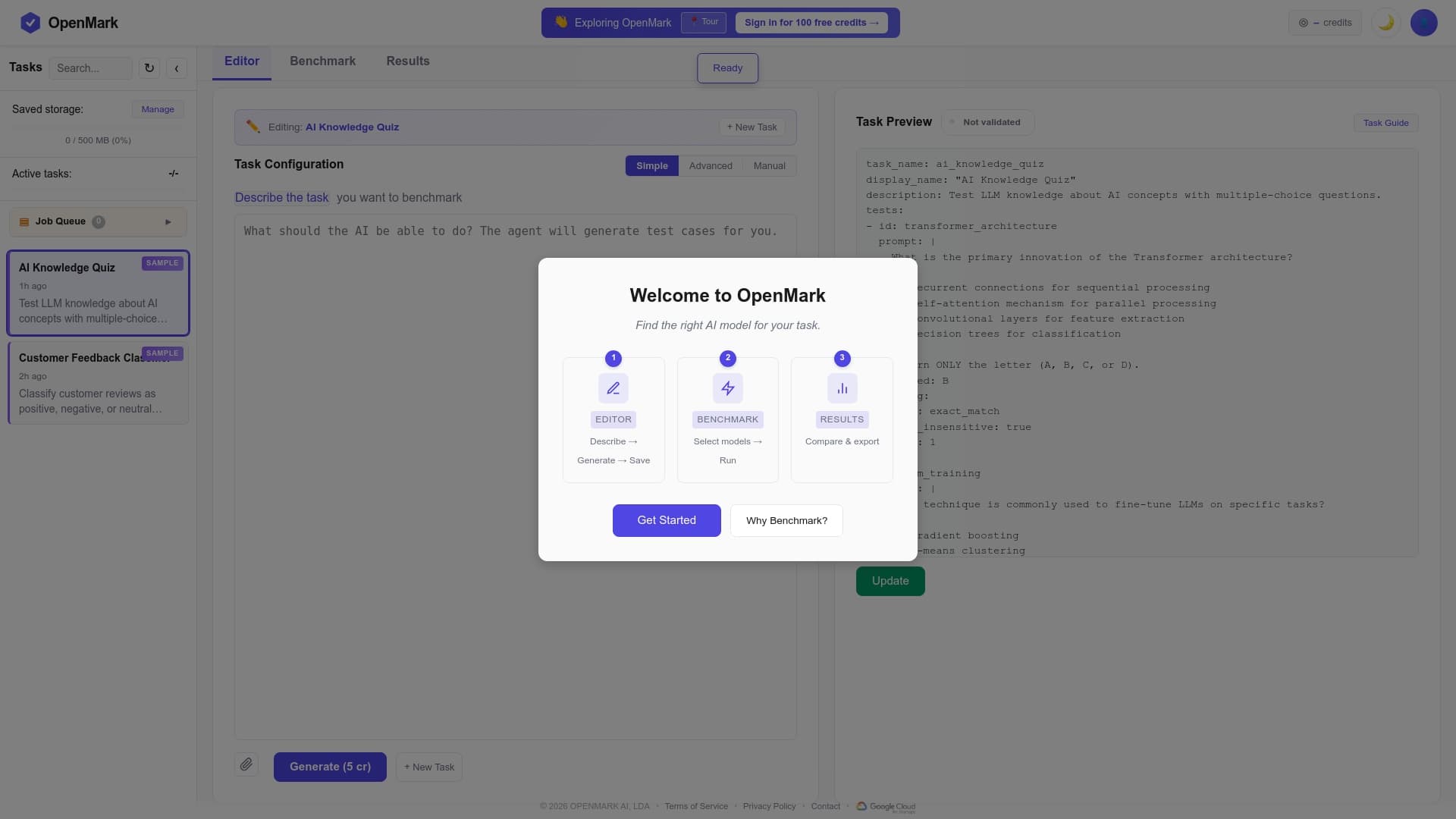 Screenshot of OpenMark