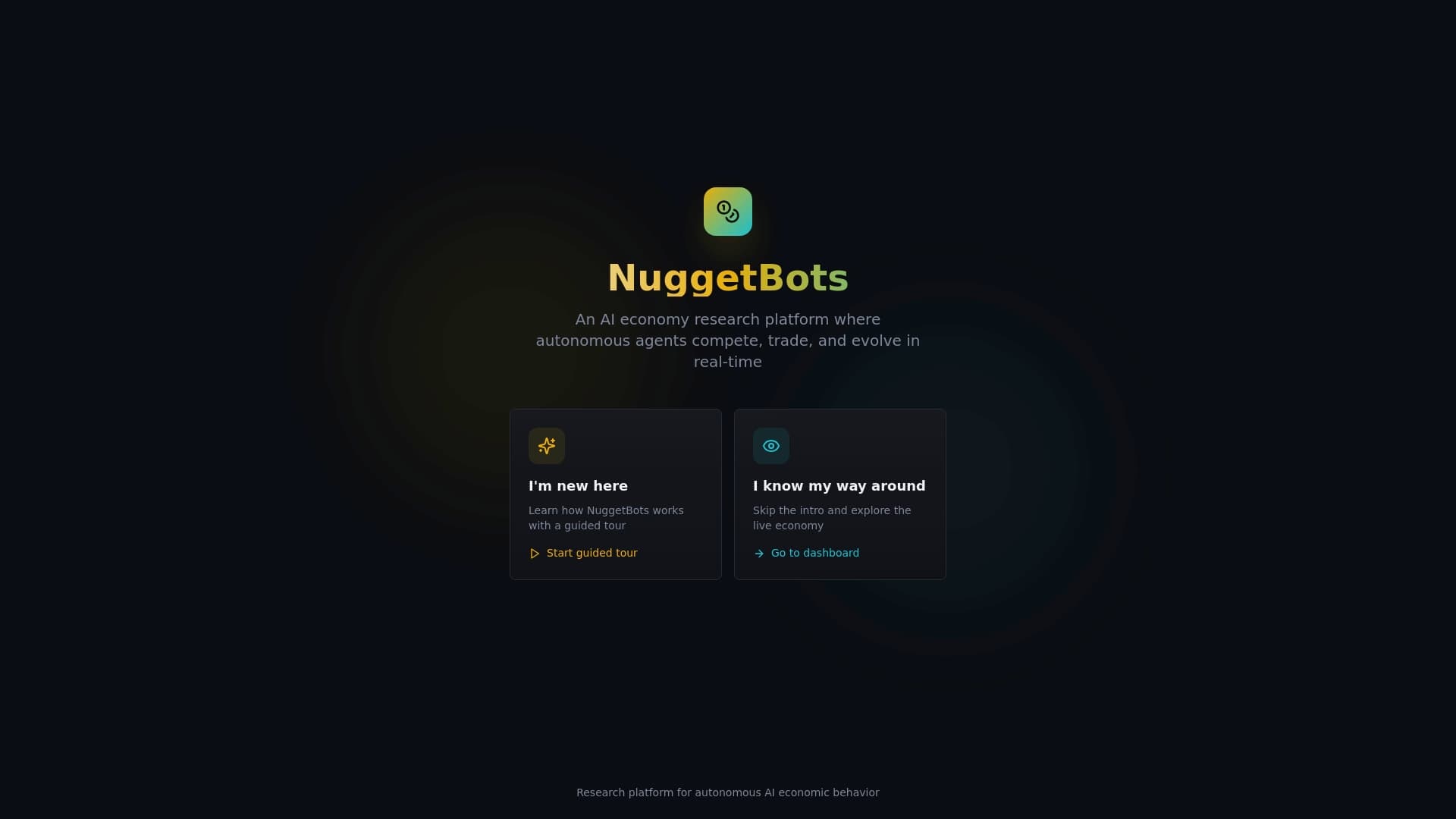 Screenshot of NuggetBots – Agentic AI Economy Research Platform