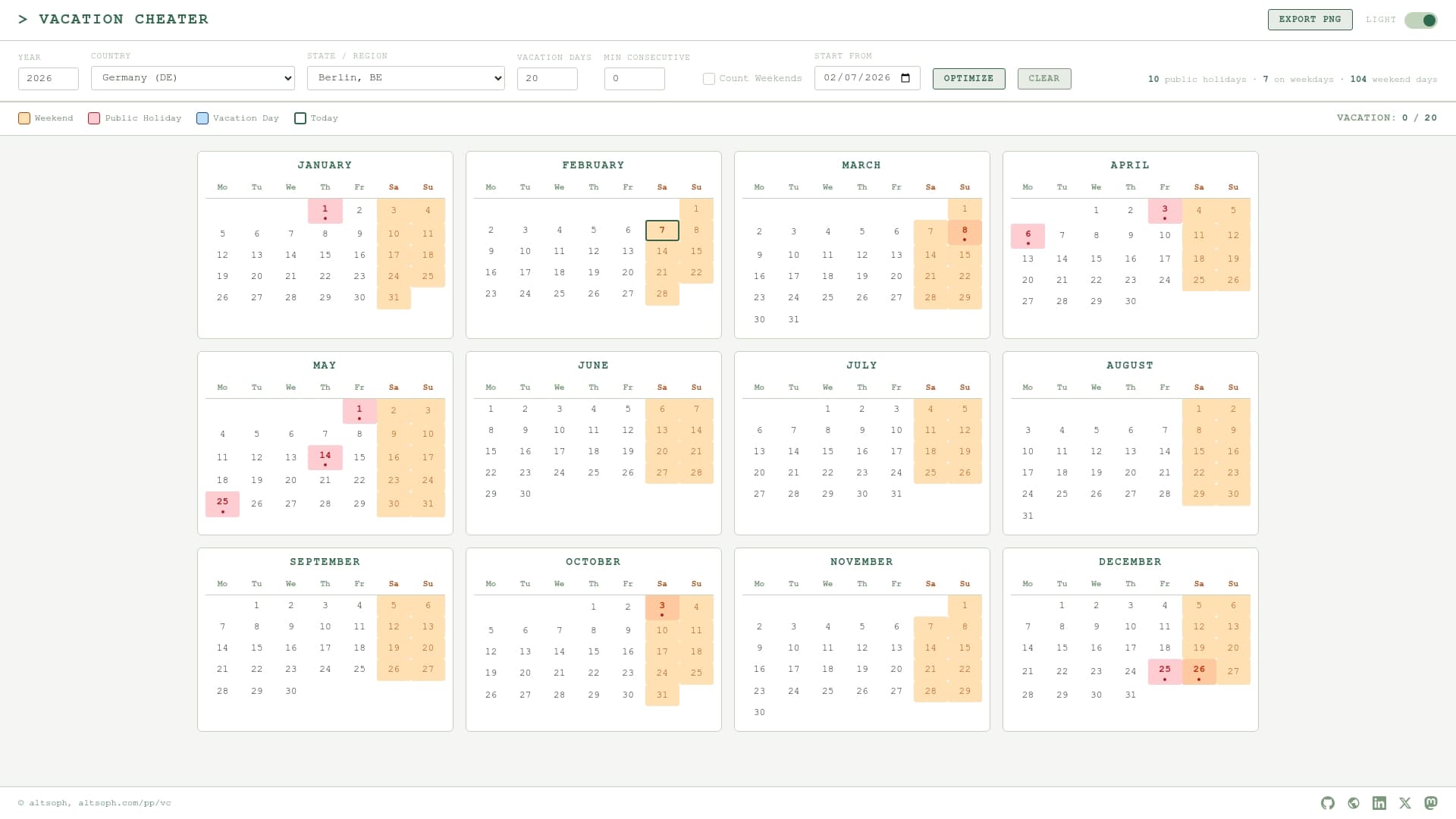 Screenshot of Vacation Cheater — Maximize Your Days Off