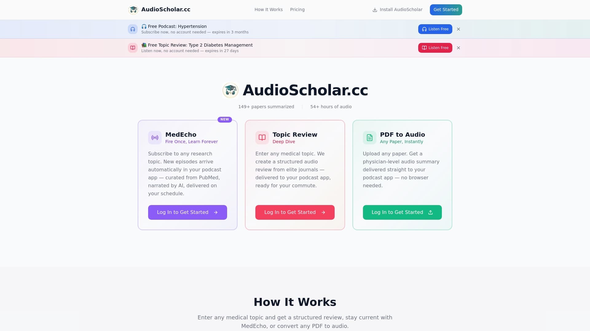 Screenshot of AudioScholar — Turn Research Papers into Audio